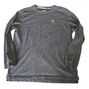 John Deere Charcoal Grey Long Sleeve Crewneck Tee Embroidered Tractor L